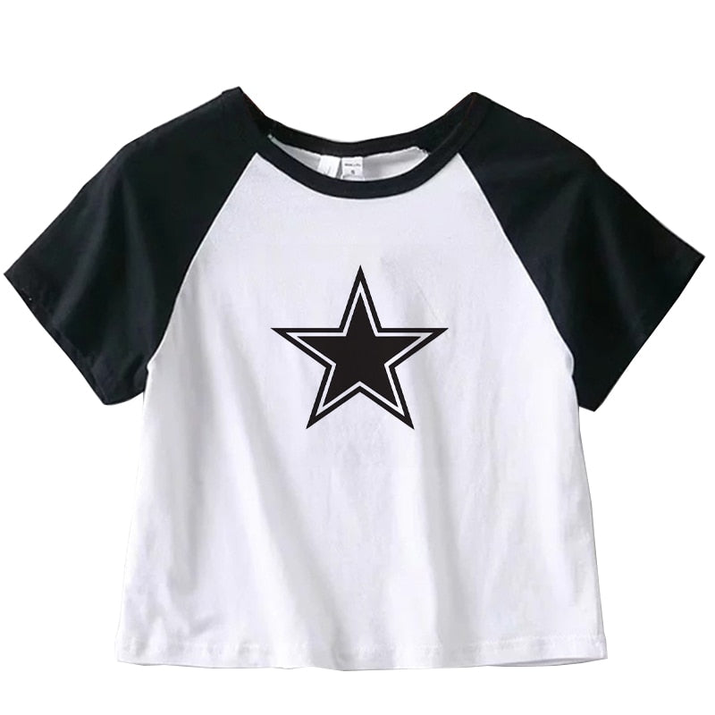 Female Clothes Star Tops Women Tshirt Harajuku Retro Fashion Gothic Short Sleeve Crop Sexy Tops Aesthetics Tops Short Navel F377