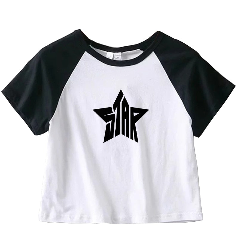 Female Clothes Star Tops Women Tshirt Harajuku Retro Fashion Gothic Short Sleeve Crop Sexy Tops Aesthetics Tops Short Navel F378