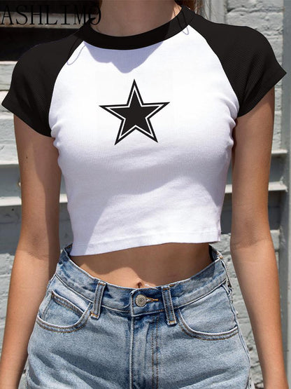 Female Clothes Star Tops Women Tshirt Harajuku Retro Fashion Gothic Short Sleeve Crop Sexy Tops Aesthetics Tops Short Navel