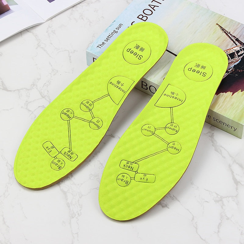 Foot Acupressure Insole Men Women Soft Breathable Sports Cushion Inserts Sweat-absorbing Deodorant Orthopedic Shoe Sole 1pair green