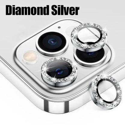 For IPhone 11 12 Pro Max Diamond Metal Camera Protector for IPhone Mini Camera Protector 3PCS/Set Lens Protection Glass Silver Diamond