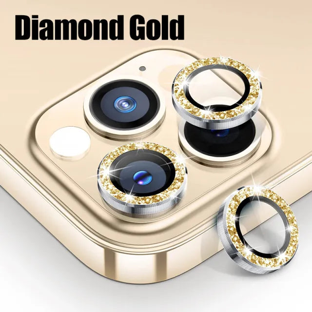 For IPhone 11 12 Pro Max Diamond Metal Camera Protector for IPhone Mini Camera Protector 3PCS/Set Lens Protection Glass Gold Diamond