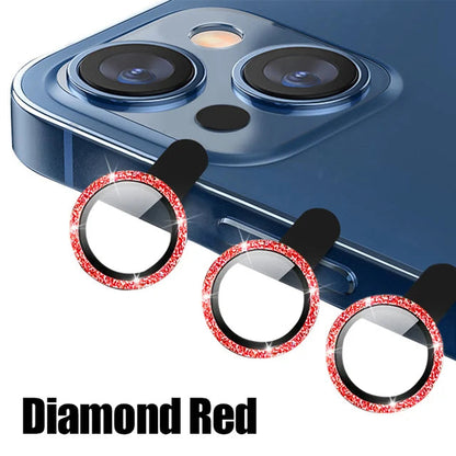 For IPhone 11 12 Pro Max Diamond Metal Camera Protector for IPhone Mini Camera Protector 3PCS/Set Lens Protection Glass Red Diamond