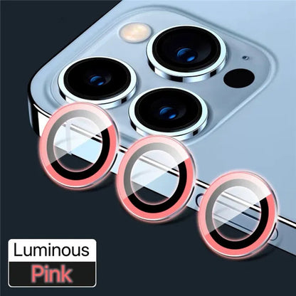 For IPhone 13 14 Pro Max Plus Diamond Metal Camera Protector for IPhone Mini Camera Protector 3PCS/Set Lens Protection Glass Luminous Pink