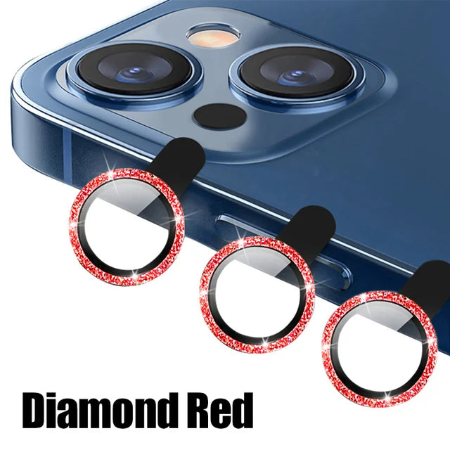 For IPhone 13 14 Pro Max Plus Diamond Metal Camera Protector for IPhone Mini Camera Protector 3PCS/Set Lens Protection Glass Red Diamond