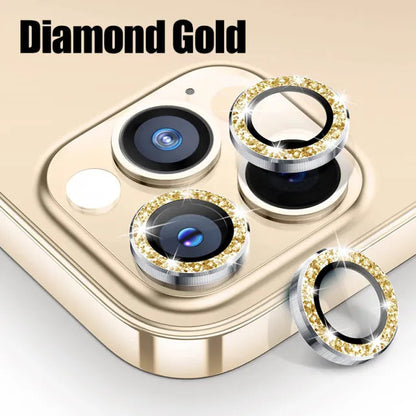 For IPhone 13 14 Pro Max Plus Diamond Metal Camera Protector for IPhone Mini Camera Protector 3PCS/Set Lens Protection Glass Gold Diamond