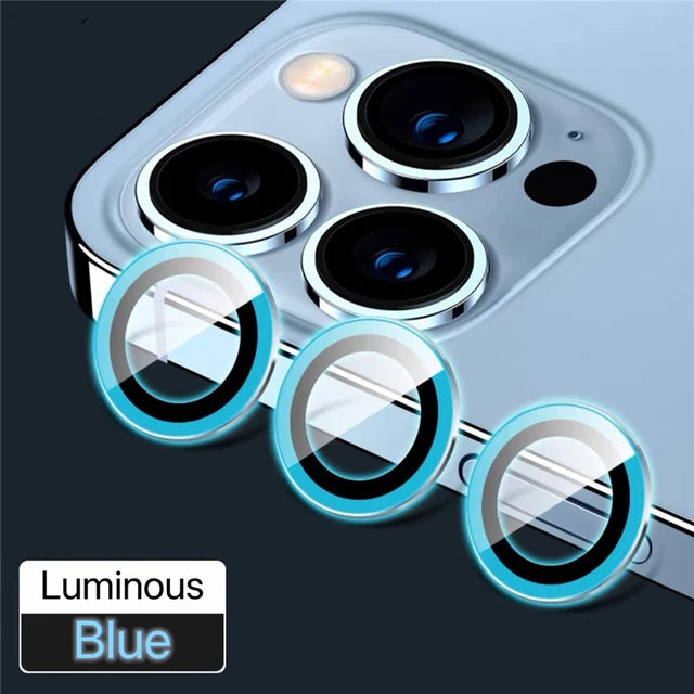 For IPhone 13 14 Pro Max Plus Diamond Metal Camera Protector for IPhone Mini Camera Protector 3PCS/Set Lens Protection Glass Luminous Blue