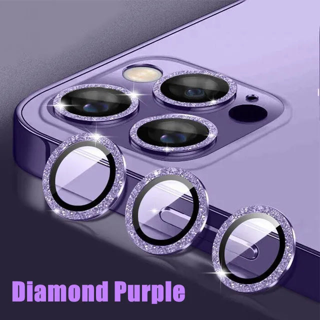 For IPhone 15 Pro Max Diamond Metal Camera Protector for IPhone Mini Camera Protector 3PCS/Set Lens Protection Glass Purple Diamond