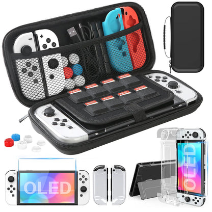 For Switch OLED Model Carrying Case 9 in 1 Accessories Kit for 2022 Nintendo Switch OLED Model with Protective Case