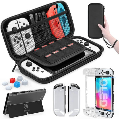 For Switch OLED Model Carrying Case 9 in 1 Accessories Kit for 2022 Nintendo Switch OLED Model with Protective Case Black