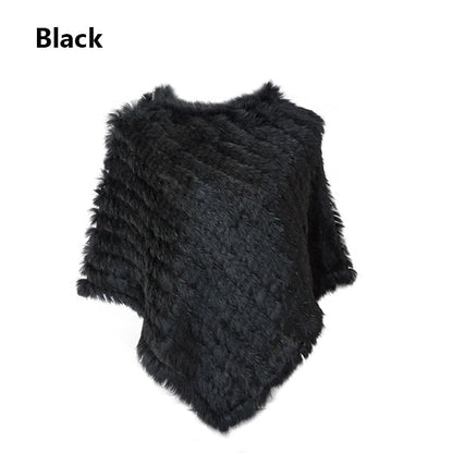 Fur Knitted Fur Poncho Vest Fashion Wrap Coat Shawl Lady Scarf Natural Fur Wedding Party Wholesale Cape Black One Size