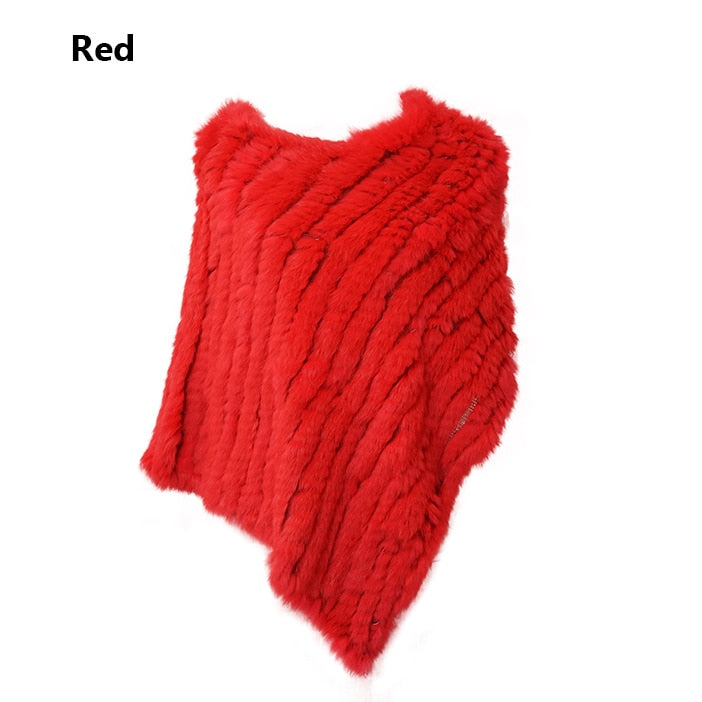 Fur Knitted Fur Poncho Vest Fashion Wrap Coat Shawl Lady Scarf Natural Fur Wedding Party Wholesale Cape Red One Size