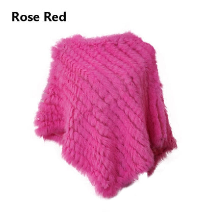 Fur Knitted Fur Poncho Vest Fashion Wrap Coat Shawl Lady Scarf Natural Fur Wedding Party Wholesale Cape Rose Red One Size
