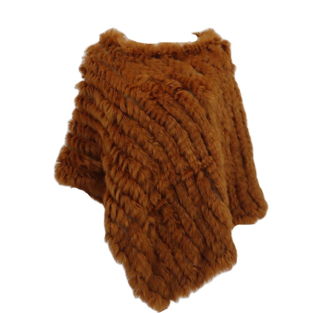 Fur Knitted Fur Poncho Vest Fashion Wrap Coat Shawl Lady Scarf Natural Fur Wedding Party Wholesale Cape Orange One Size