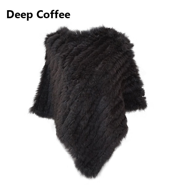 Fur Knitted Fur Poncho Vest Fashion Wrap Coat Shawl Lady Scarf Natural Fur Wedding Party Wholesale Cape coffee One Size