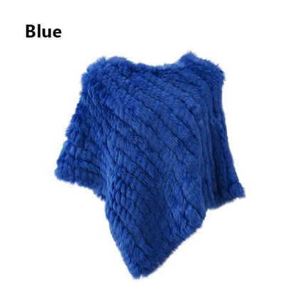 Fur Knitted Fur Poncho Vest Fashion Wrap Coat Shawl Lady Scarf Natural Fur Wedding Party Wholesale Cape royal blue One Size