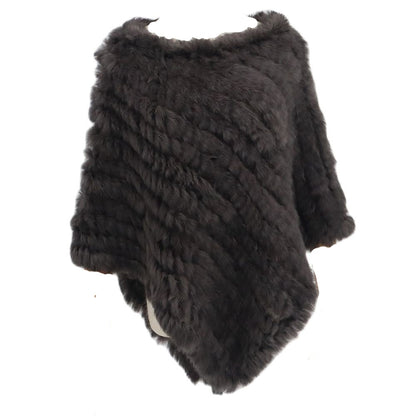 Fur Knitted Fur Poncho Vest Fashion Wrap Coat Shawl Lady Scarf Natural Fur Wedding Party Wholesale Cape Dark Grey One Size