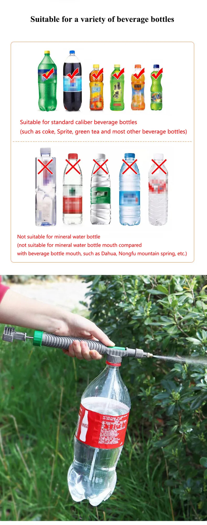 Garden Watering Sprayers Beverage Bottle Watering Can High Pressure Small Manual Pressure Adjustable Spray Head Irrigation Tools