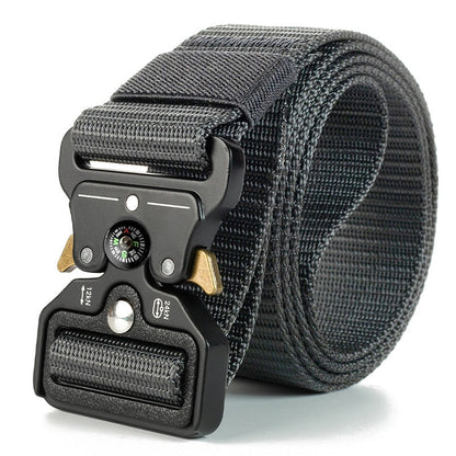 Genuine tactical belt quick release outdoor military belt soft real nylon sports accessories men and women black belt Compass black gray China 125CM