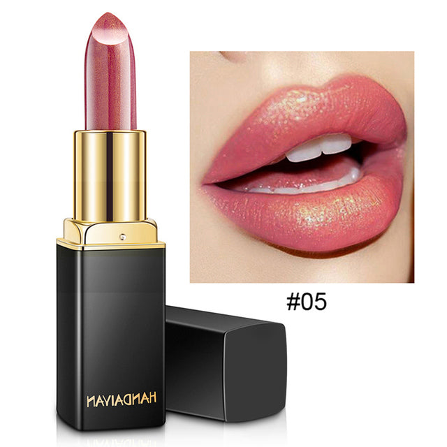 Glitter Lipstick Long Lasting Non-stick Cup Velve Sexy Nude Red Lipstick Shimmer Gold Waterproof Moisturizing Women Lips Makeup 05