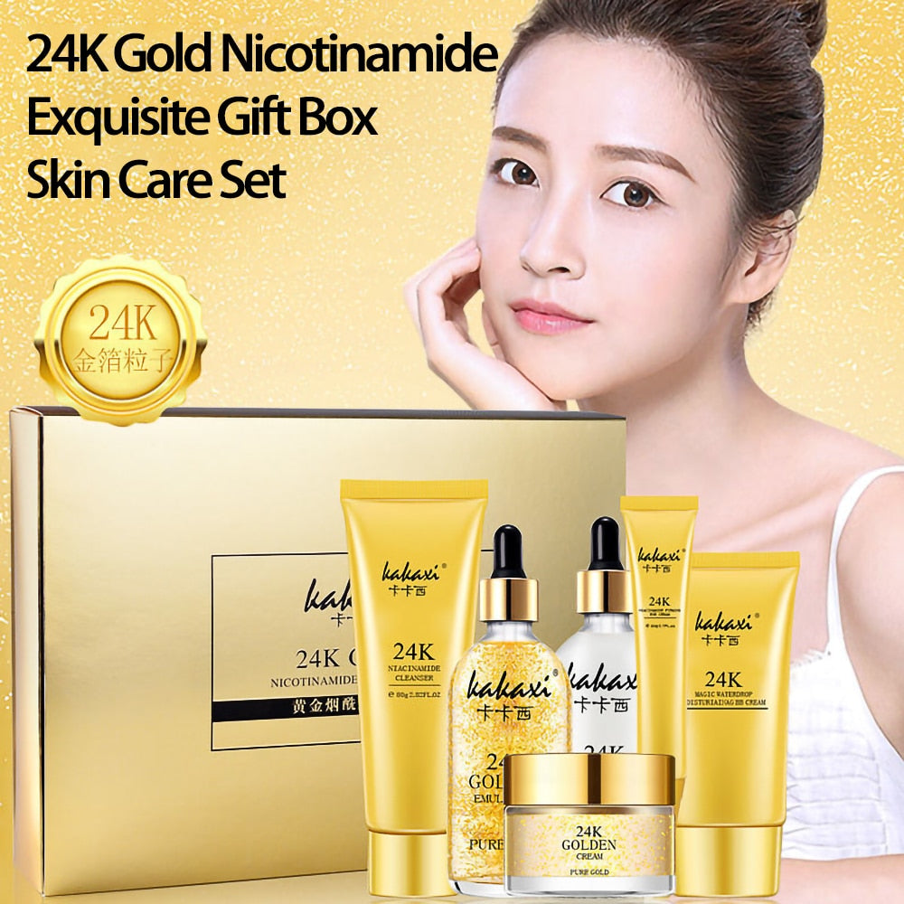 Gold Beauty Skin Care Set Nicotinamide Face Essence Eye Cream Isolation Cream Anti-aging Face Care Set With Exquisite Gift Box