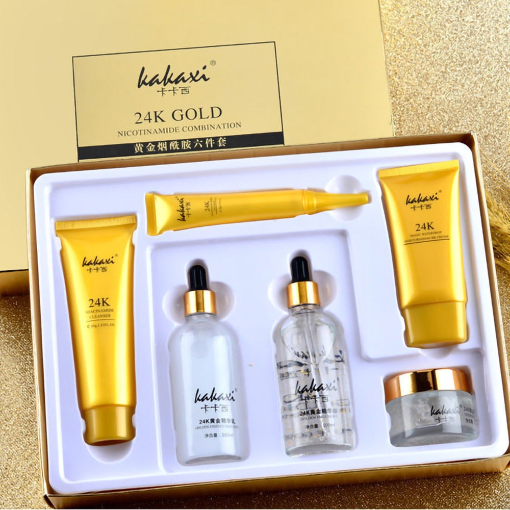 Gold Beauty Skin Care Set Nicotinamide Face Essence Eye Cream Isolation Cream Anti-aging Face Care Set With Exquisite Gift Box