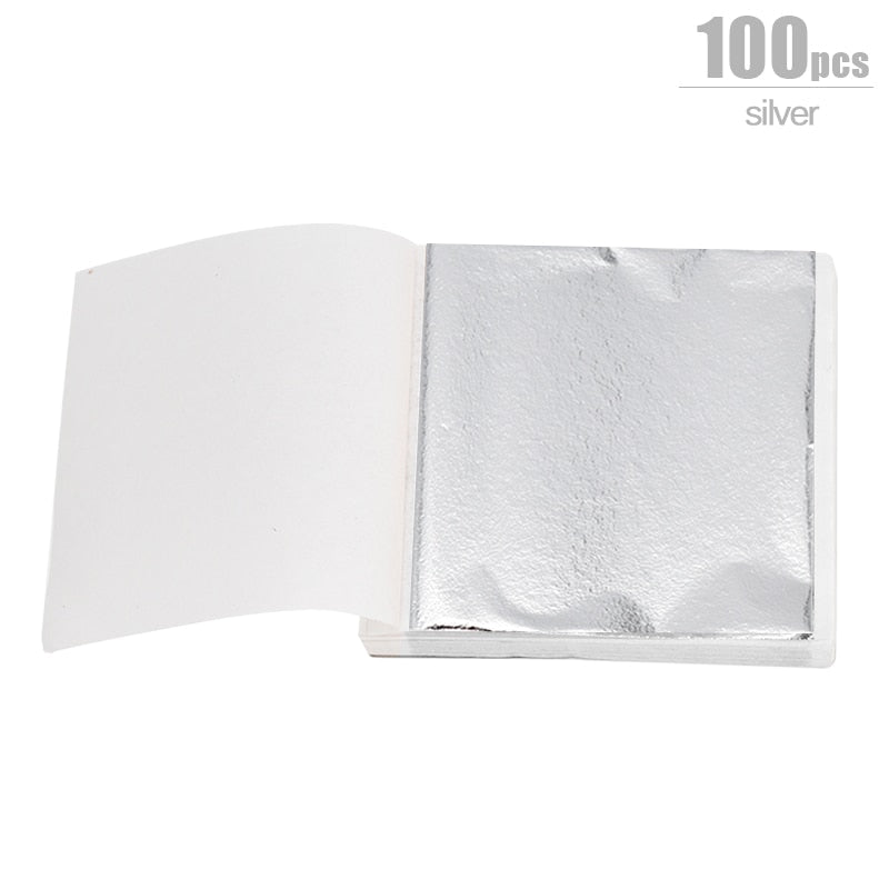 Gold and Silver Foil Sheets for DIY Art and Craft, Cake and Dessert Decorations - 100/200 Pack for Birthdays, Weddings, and Parties 100pcs silver