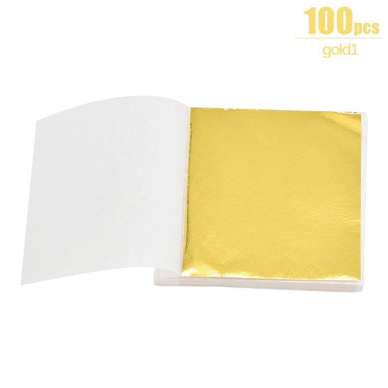 Gold and Silver Foil Sheets for DIY Art and Craft, Cake and Dessert Decorations - 100/200 Pack for Birthdays, Weddings, and Parties 100pcs gold1