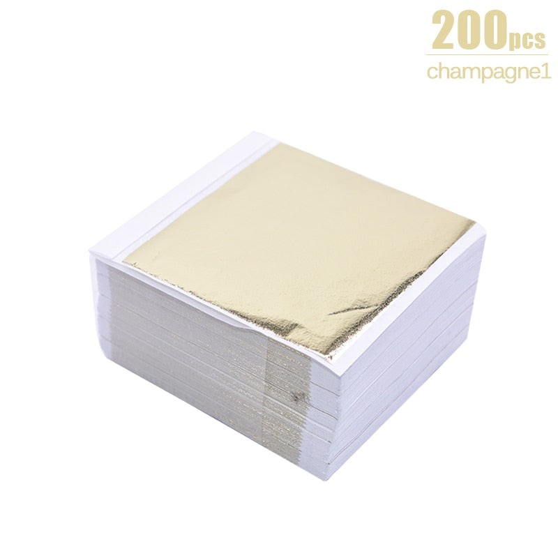 Gold and Silver Foil Sheets for DIY Art and Craft, Cake and Dessert Decorations - 100/200 Pack for Birthdays, Weddings, and Parties 200pcs champagne1