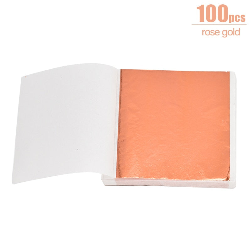 Gold and Silver Foil Sheets for DIY Art and Craft, Cake and Dessert Decorations - 100/200 Pack for Birthdays, Weddings, and Parties 100pcs rose gold