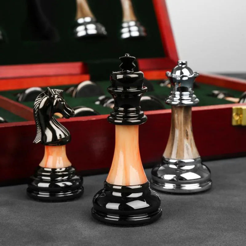 Luxury Metal Chess Figures 45CM Wooden Chess Set Professional Folding Family Classic Board Games Chess Home Ornaments Collection