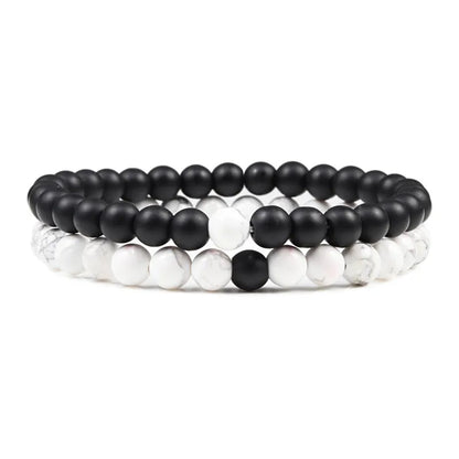 Set Bracelet Couples Distance Black White Natural Lava Stone Tiger Eye Beaded Yoga Bracelets for Men Women Elastic Rope Jewelry 6mm Matte-White pine