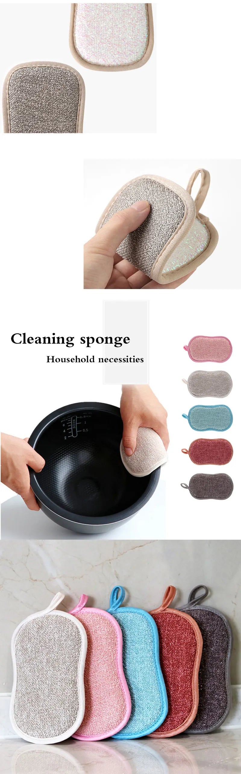 Kitchen Cleaning Magic Sponge Dishcloth Double Sided Scouring Pad Rag Scrubber Sponges For Dishwashing Pot Kitchen Cleaning Tool