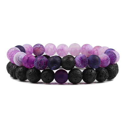 Set Bracelet Couples Distance Black White Natural Lava Stone Tiger Eye Beaded Yoga Bracelets for Men Women Elastic Rope Jewelry 8mm black purple