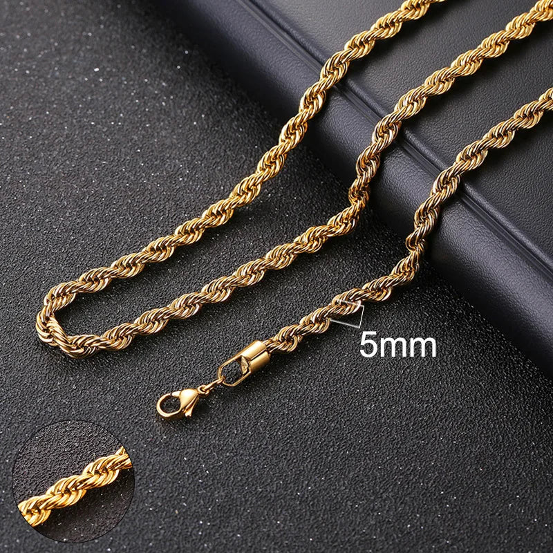 Vnox Cuban Chain Necklace for Men Women, Basic Punk Stainless Steel Curb Link Chain Chokers,Vintage Gold Tone Solid Metal Collar 5mm Gold Rope