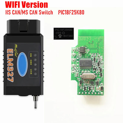 ELM327 USB PIC18F25K80 Chip with Bluetooth&WIFI for Ford HS CAN/MS CAN switch Forscan ELM 327 OBD2 Code Reader