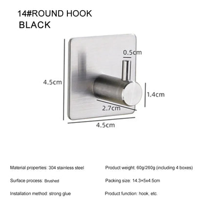 Adhesive Stainless Steel Hooks Door Wall Clothes Towel Hook Metal Bathroom Bracket Kitchen Bedroom Hanger Accessories Wall decor Type 7