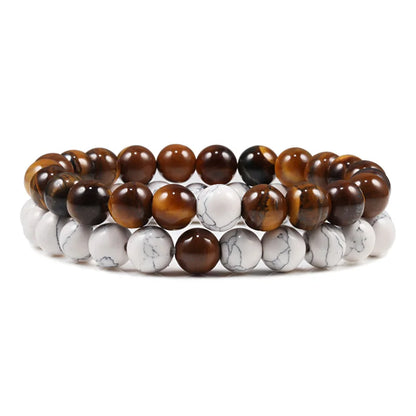 Set Bracelet Couples Distance Black White Natural Lava Stone Tiger Eye Beaded Yoga Bracelets for Men Women Elastic Rope Jewelry 8mm white tiger eye