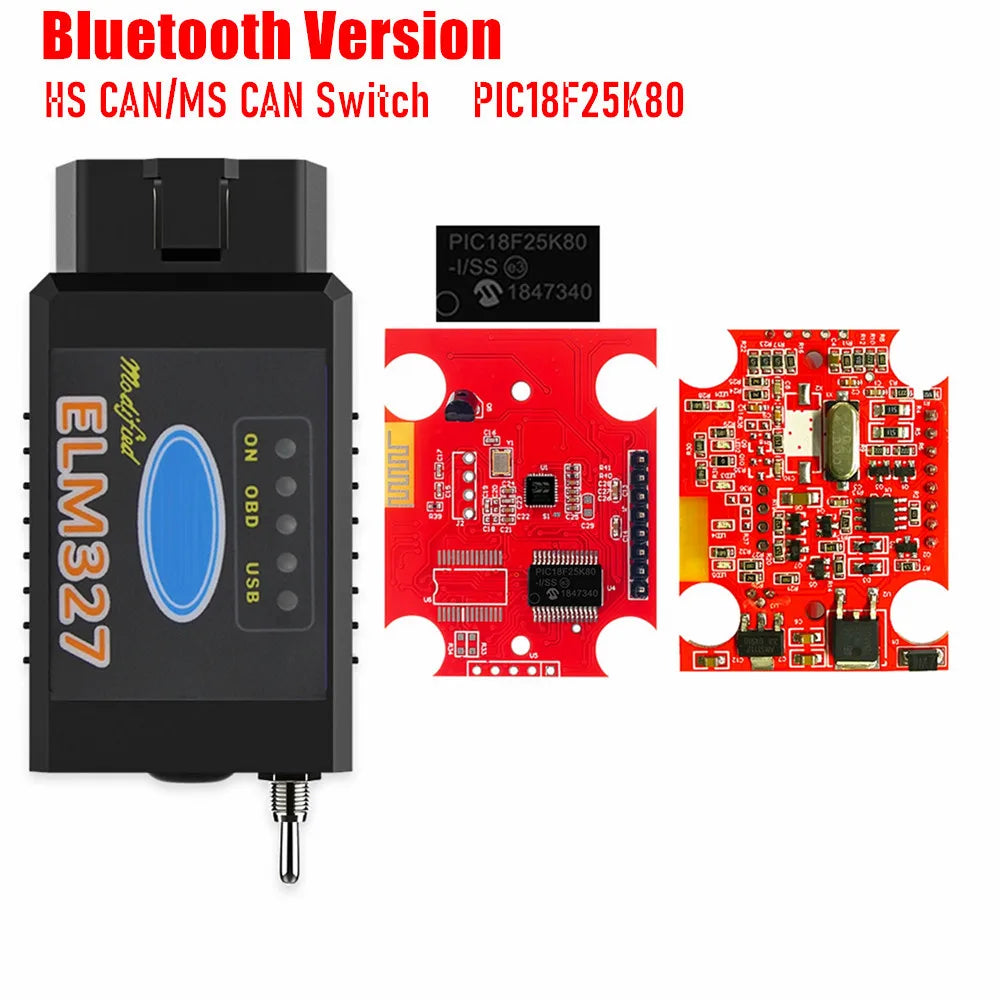 ELM327 USB PIC18F25K80 Chip with Bluetooth&WIFI for Ford HS CAN/MS CAN switch Forscan ELM 327 OBD2 Code Reader Bluetooth Version CHINA