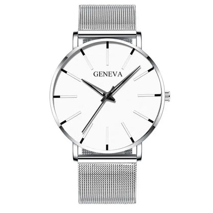 2023 Minimalist Men&#39;s Fashion Ultra Thin Watches Simple Men Business Stainless Steel Mesh Belt Quartz Watch relogio masculino Mesh Silver White