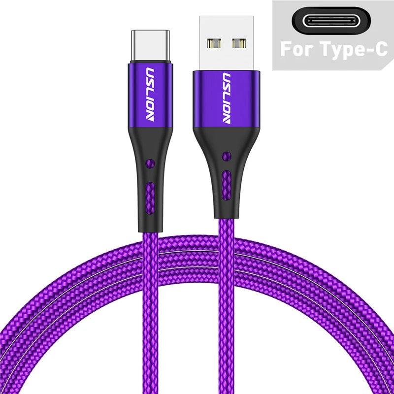 3A USB Type C Cable Wire For Samsung S10 S20 Xiaomi mi 11 Mobile Phone Fast Charging USB C Cable Type-C Charger Micro USB Cables Purple For Type C