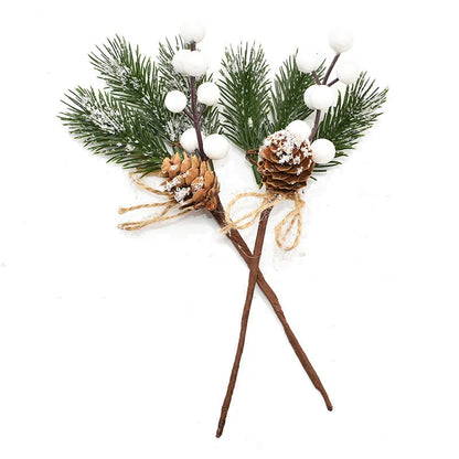 2PCS Christmas Berry Artificial Pine Cone Christmas Garland Decoration Fake Flower Pine Tree Branch DIY Home Party Wedding Decor 2pcs-white