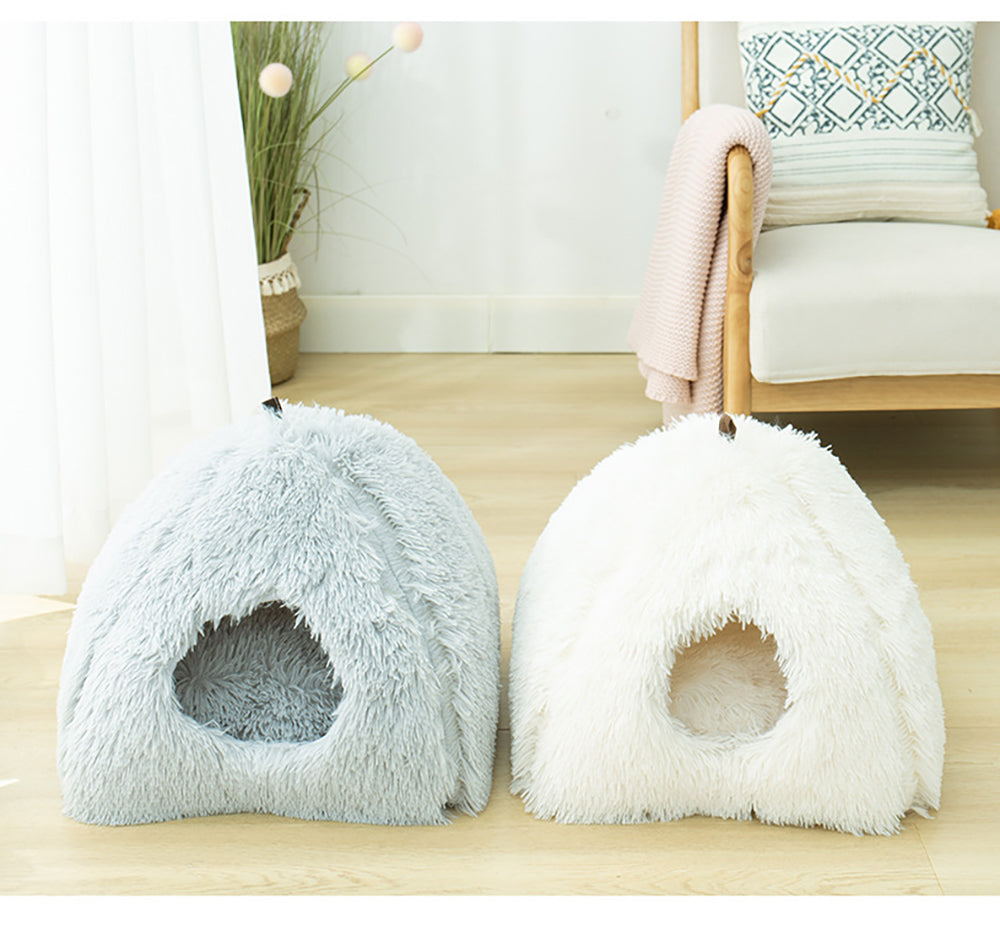 Very Soft Cat Bed Plush Cats House Pet Basket Mat Small Dog Cushion Sofa Lounger Kennel 2 In 1 Kitten Tent House Beds For Cat