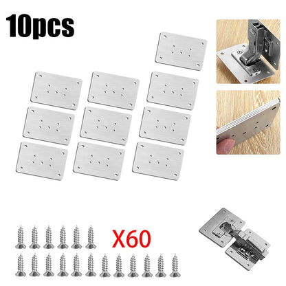 2/4/10Pcs Hinge Repair Plate Cabinet Hinge Repair Stainless Steel Hinge Furniture Hardware Door Mounting Fixing Plate With Screw 10pcsB CHINA