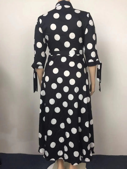 CM.YAYA Autumn Dot Print Button Up Plus Size XL-5XL Women Blousers Maxi Dress Vestidos Streetwear Long Dresses Vestidos