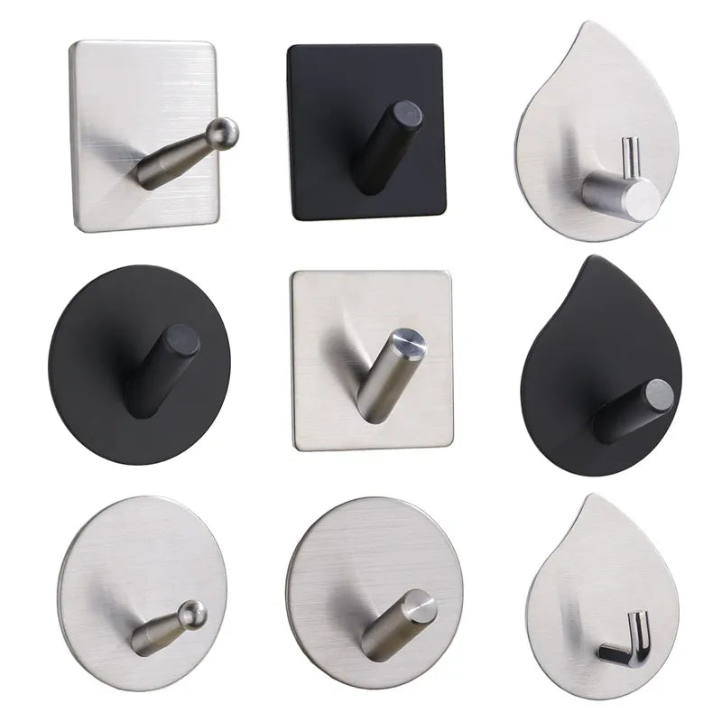 Adhesive Stainless Steel Hooks Door Wall Clothes Towel Hook Metal Bathroom Bracket Kitchen Bedroom Hanger Accessories Wall decor