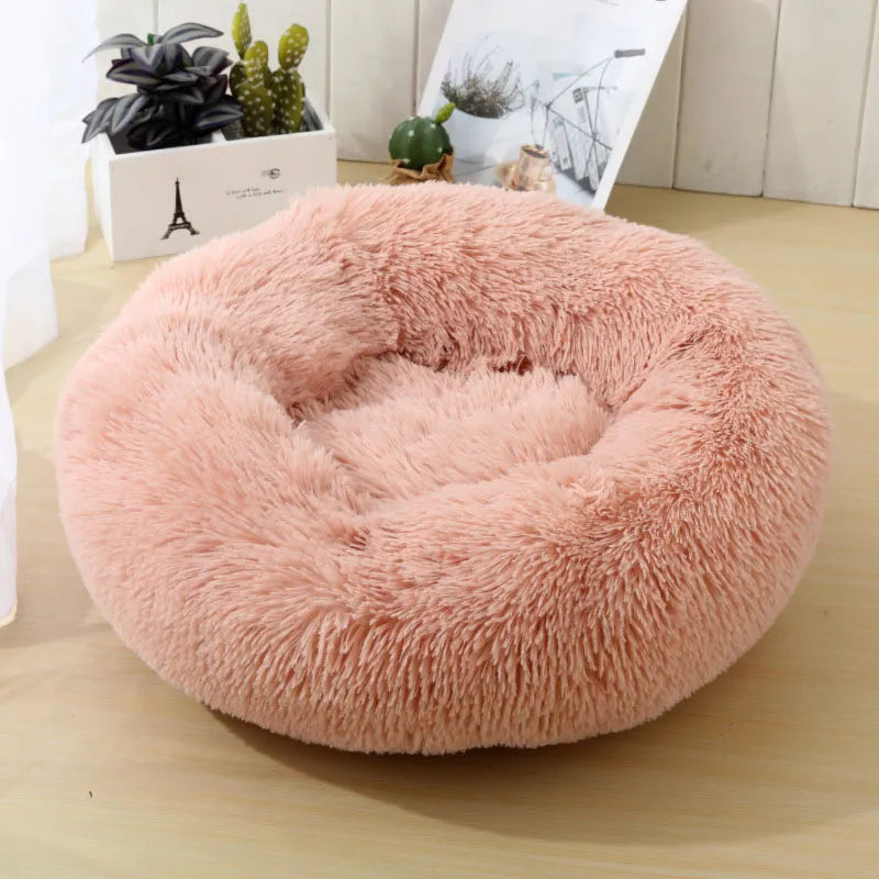 Very Soft Plush Dog Bed Cat House Donut Basket Fluffy Cushion Big Pet Pillow Mat Kennel Lounger Large Medium Small For Dogs Bed Red