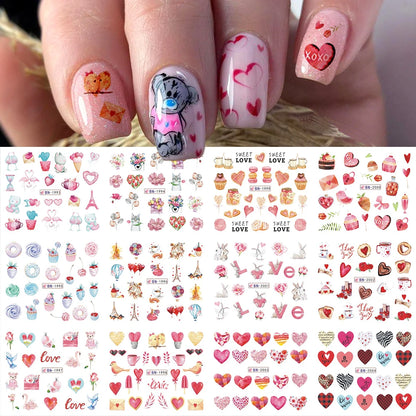 12pcs Valentines Manicure Love Letter Flower Sliders for Nails Inscriptions Nail Art Decoration Water Sticker Tips GLBN1489-1500 BN1993-2004