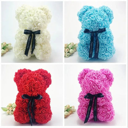 Artificial Flowers 25cm Rose Bear Girlfriend Anniversary Christmas Valentine's Day Gift Birthday Present For Wedding Party