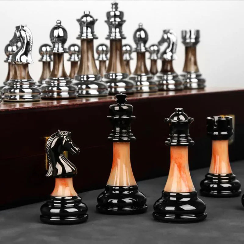 Luxury Metal Chess Figures 45CM Wooden Chess Set Professional Folding Family Classic Board Games Chess Home Ornaments Collection